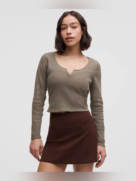 lululemon athletica Tops - Lululemon Waffle Cotton-Blend Henley Long-Sleeve Shirt Nomad Size 2 NWOT